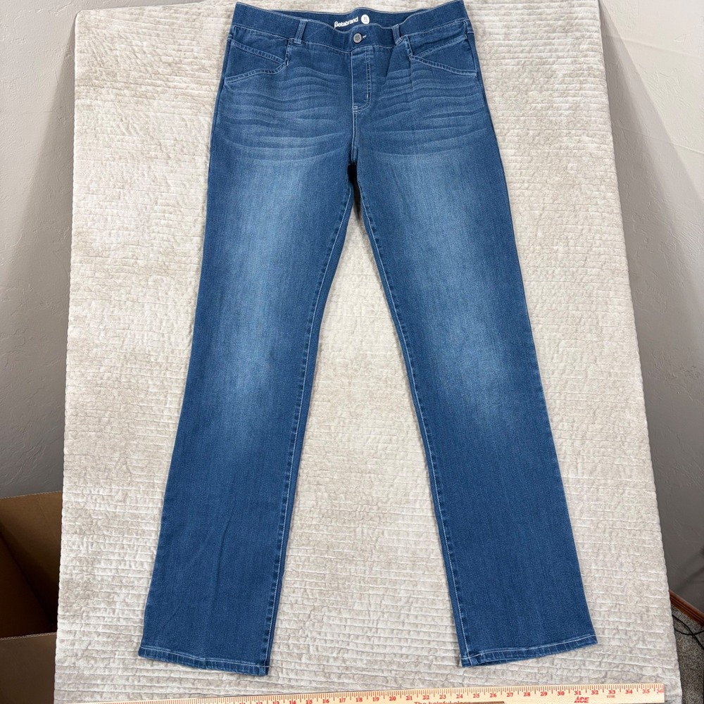 Betabrand Dress Pant Yoga Pants XL Long Blue Denim Wash Straight Leg W5004-DVI